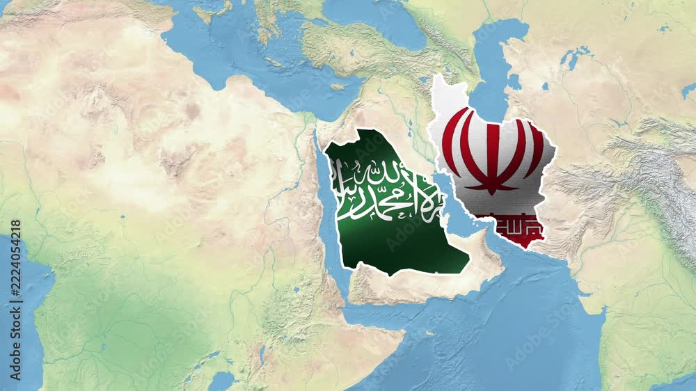 Iran and Saudi Arabia Map Highlight Animation.Geopolitical Crisis Map ...