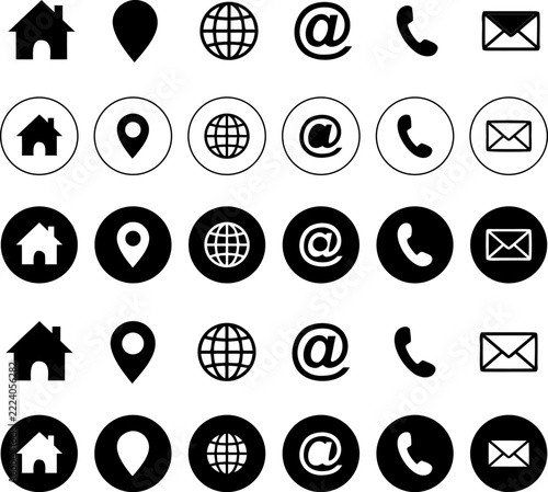 Web contact icons set home location globe email phone mail symbols vector