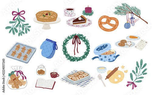 温かみのあるラフな手描き/クリスマスモチーフのお菓子・クッキーやケーキのイラスト