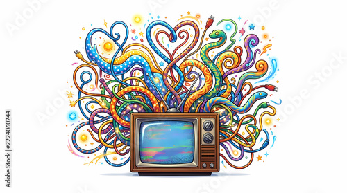 Retro television with colorful abstract art explosion