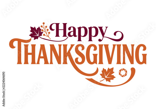 Happy Thanksgiving typography with autumn leaves design