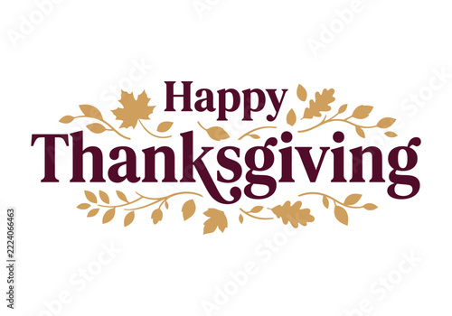 Happy Thanksgiving typography with autumn leaves design