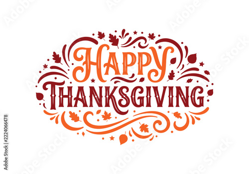 Happy Thanksgiving decorative typography with fall