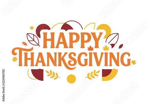 Happy Thanksgiving typography greeting with autumn