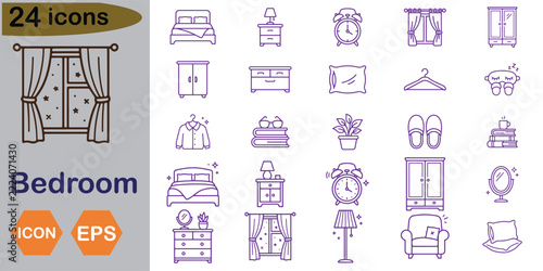 Bedroom line art icon set