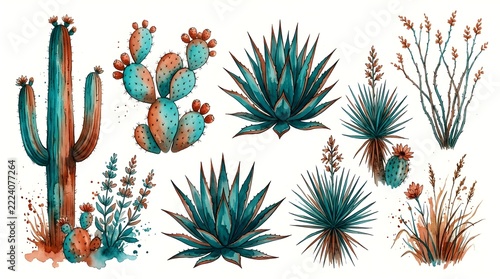 Watercolor Desert Cactus and Succulent Plant Collection Set