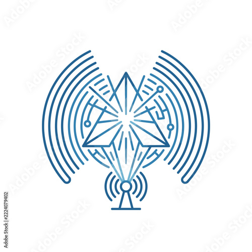 Geometric radio tower emitting circular wireless transmission waves.