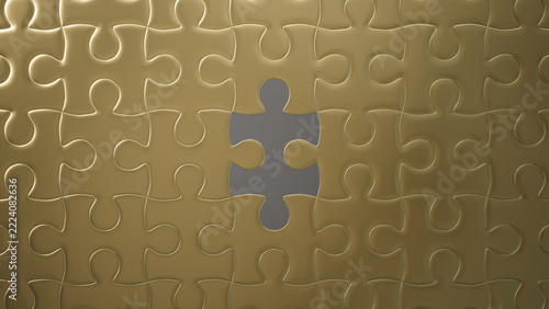 Golden Puzzle with Missing Center Piece: A Metallic 3D Illustration Highlighting Connection and Solution