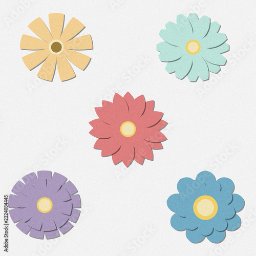 Retro vintage flower icons set, textured pastel daisy and floral elements in muted colors isolated on transparent background  for pattern, sticker, and spring packaging
