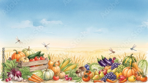 Thanksgiving background illustration featuring abundant produce (with space for text)