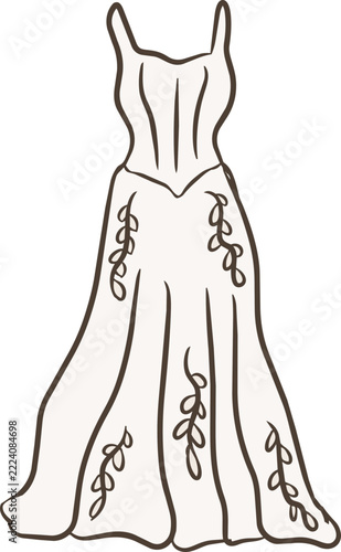 Victorian Wedding Gown Illustration, Detailed Style