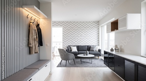 Modern Scandinavian Living Room Design – Elegant and Minimalist Interior Featuring Natural Wood Accents, Comfortable Contemporary Seating, Neutral Colour Palettes, Clean Architectural Lines, Stylish F