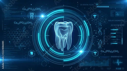 Futuristic Digital 3D Dental Scan and Medical Diagnostic Interface Background