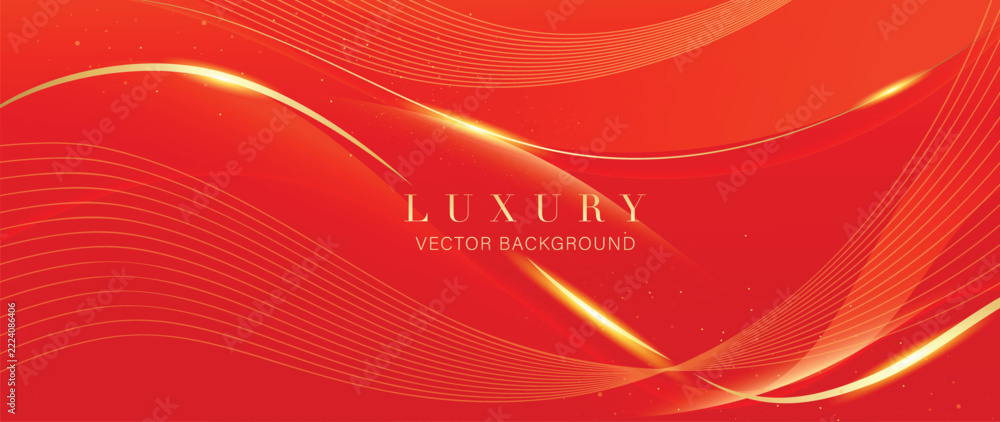 Naklejka premium Luxury Red Gold Vector Background with Sweeping Metallic Ribbon Waves and Delicate Curved Lines for Festive Chinese Celebrations