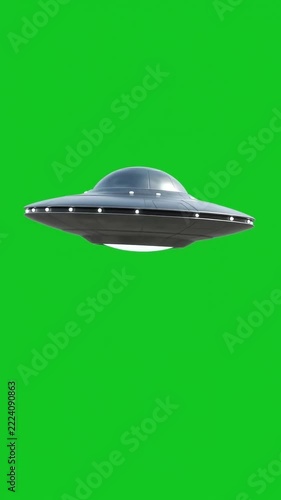 Metal UFO Flying Saucer Hovering on Green Screen Chroma Key Loop 