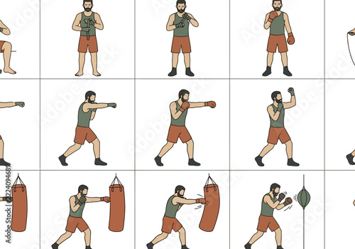 Boxing Training Sequence: Man Punching Bag, Speed Bag, Shadow Boxing