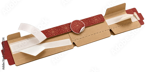 Kraft Paper Gift Box With Red Decorative Paper Band and Adhesive Strips
