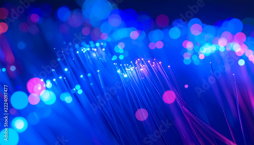 Abstract Fiber Optic Background with Glowing Blue and Pink Lights