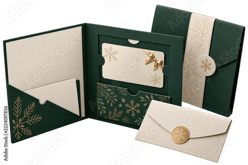 Luxury Green and Gold Christmas Gift Packaging Set With Snowflake Details
