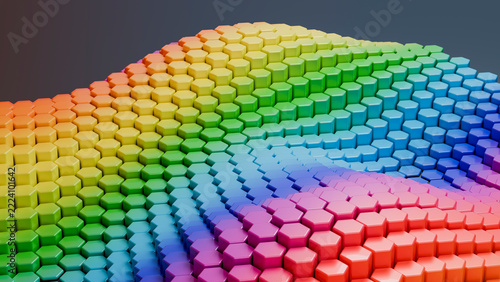 3d geometric hexagon pattern with rainbow gradient colors