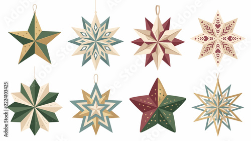 Folded Paper Stars and Origami Holiday Decorations Vector Collection