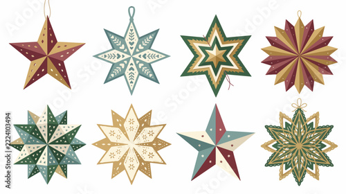 Christmas Paper Star Vector Illustration Collection with Geometric Designs