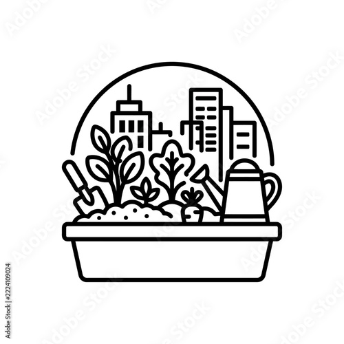 Urban Farming and Sustainable City Gardening Line Icon