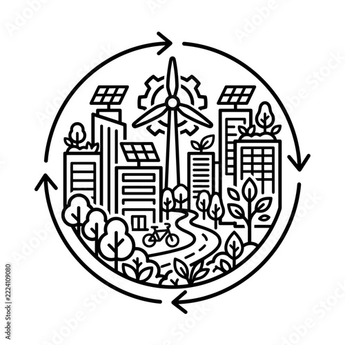 Sustainable Eco-Friendly City Concept Line Icon