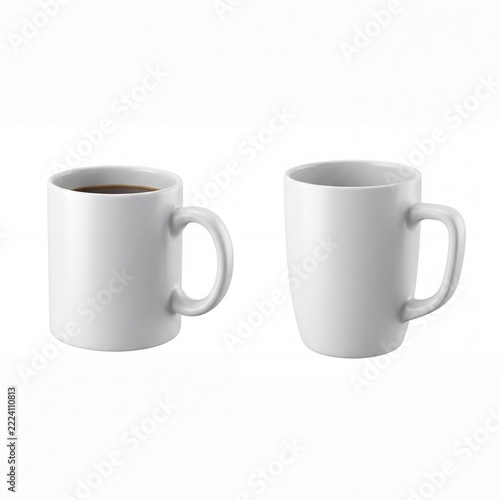 Pair of Plain White Coffee Mugs on White Background 1.