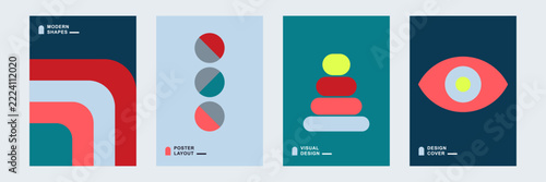 Abstract Retro Geometric Poster Collection with Bauhaus Style Minimalist Art Covers
