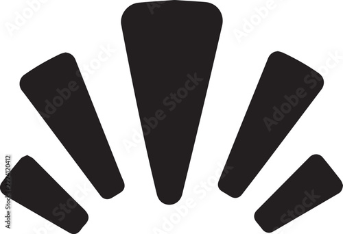 Black fan shaped abstract sunburst rays graphic element for decorative design background.