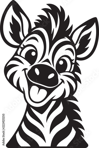 Cute cartoon zebra face portrait illustration for nursery decor and children book design.