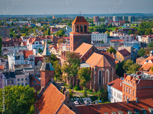 Beautiful architecture of the market square in Tczew on the Vistula River on a sunny day. Poland.