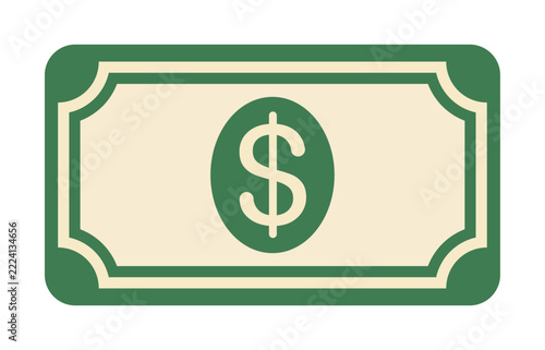 Green Cartoon Financial Cash Banknote icon vector illustration