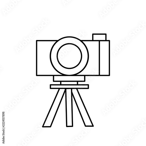 Minimalist line art camera on tripod for vlogger content creation and