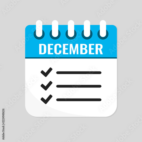 Icon calendar December month, to-do list checklist