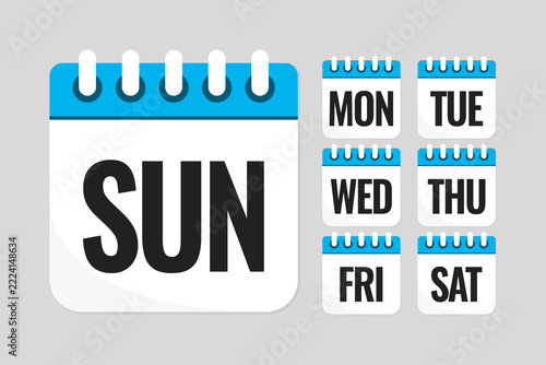 Vector set icon page calendar, days of the week