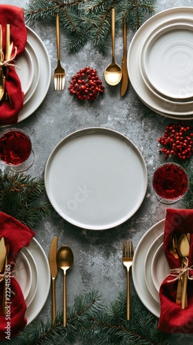 Elegant Christmas dinner table setting with festive decorations