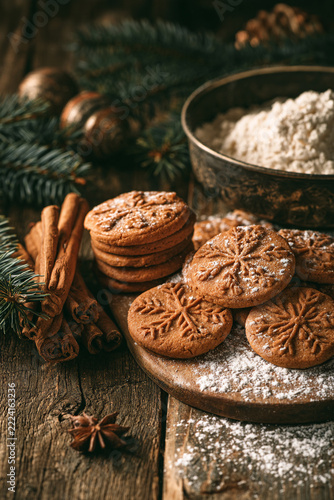 Freshly Baked Christmas Cookies on Rustic Wooden Table, Cozy Holiday Baking Scene
