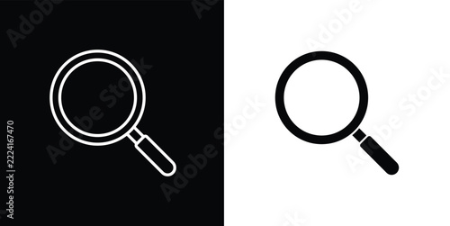 Magnifying Glass Vector Icons Set, Search and Discovery Symbols, Contrast Outline and Solid Black. search and explore functions