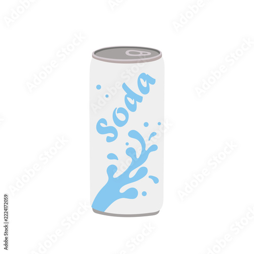 Minimalist vector illustration of a soda can with a blue splash design, isolated on a white background.