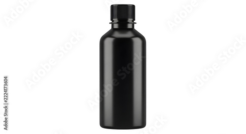 Blank matte black plastic bottle isolated on transparent background for cosmetic or pharmaceutical product packaging design