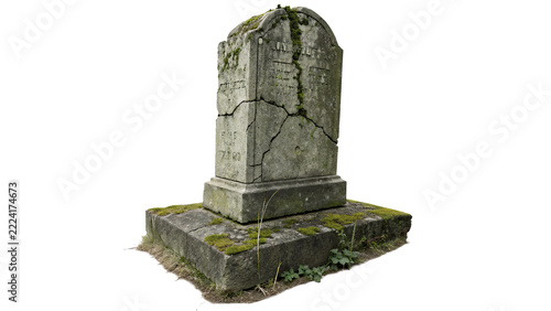 Ancient antique old grey stone tombstone gravestone monument isolated on transparent background