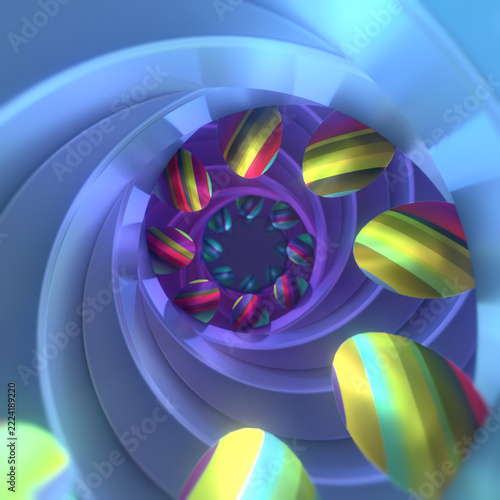 Dynamic Neon 3D Tunnel with Striped Spheres