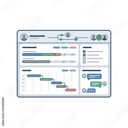 Modern digital project management dashboard interface with Gantt chart timeline and team collaboration tools