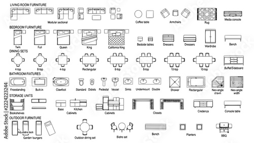 Comprehensive top view collection of modern furniture items for floor plans with plan