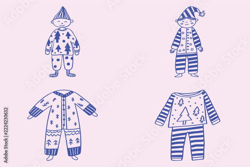 Childrens Christmas Pajama Vector Illustration