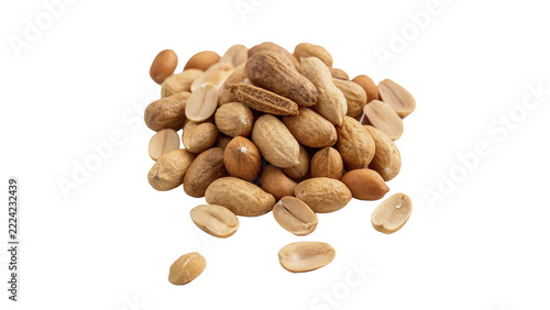 A heap of raw unpeeled peanuts in shell healthy snack isolated on white background