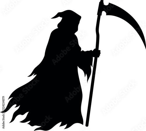 Fotografie Grim reaper silhouette with a sharp scythe Vector