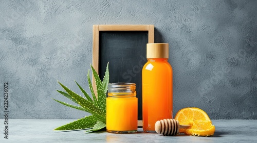 Vibrant orange drink with natural ingredients.